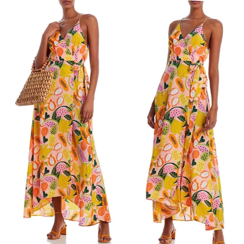 Anthro Hutch Tropical Fruit Wrap Maxi Dress - Picture 6 of 16